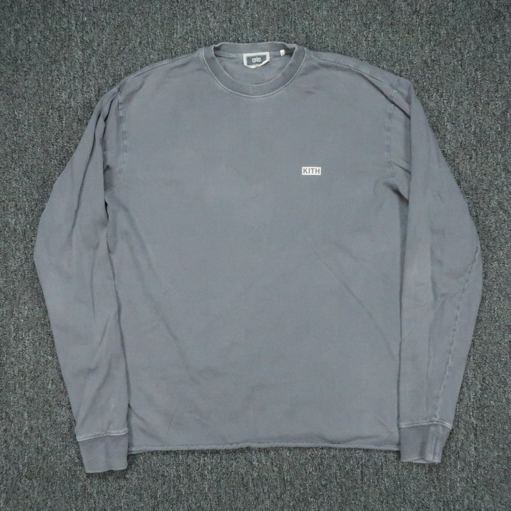 Kith Shirt Mens Small Gray Blue Box Logo Long Sleeve Tee Crew Neck